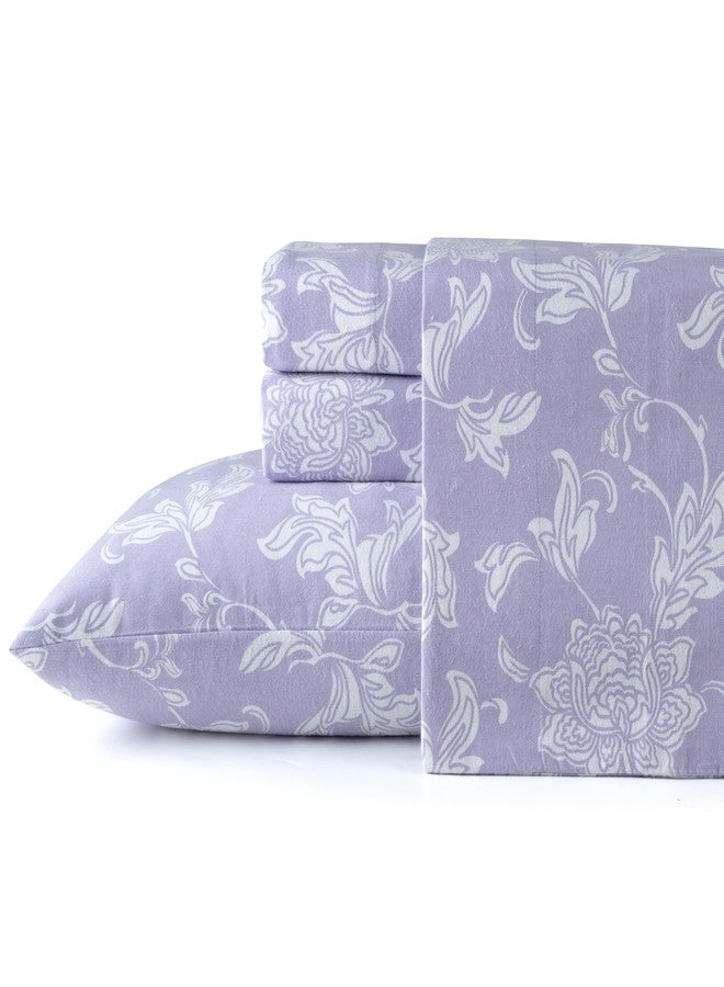 Pointehaven 180 GSM Brushed Cotton Flannel Sheet Sets (Lilac Bloom, Twin XL) - Image 1