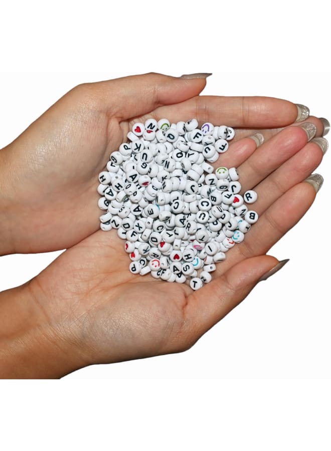 Amaney 1200 Pieces 4×7mm White Round Acrylic Alphabet Letter Beads A-Z Include 100pcs Heart Beads and Number Beads for Jewelry Making Bracelets Necklaces Key Chains  - Image 3