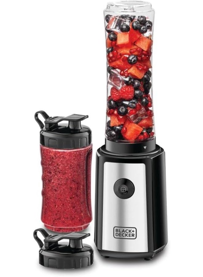 BLACK&DECKER Sports Blender/Smoothie Maker, 300W, 6-Piece Set with 500ml & 300ml BPA-Free Sports Bottles, 21,500 RPM Turbo Speed, Stainless Steel for Ice & Frozen Fruits - Image 3