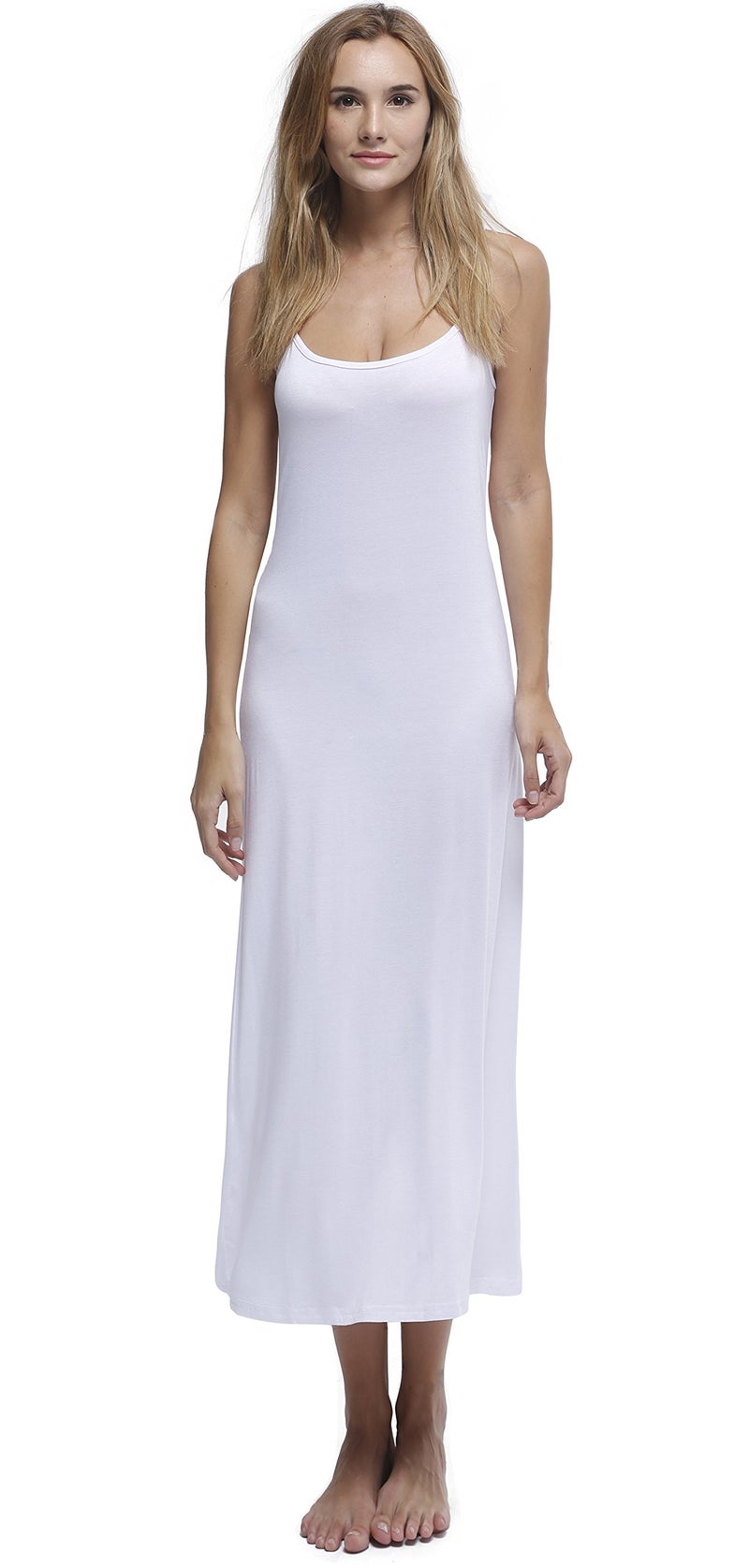 Papicutew Women's Modal Long Full Cami Slip Dress Sleeveless Nightgowns (White, M) - Image 2