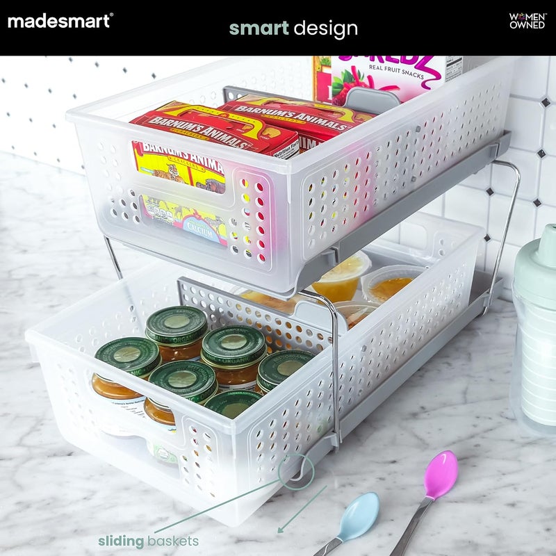 madesmart 2-Tier Organizer Slide-Out Baskets with Handles, Space Saving, Multi-Purpose Storage & BPA-Free, Large, Frost-with Dividers - Image 2