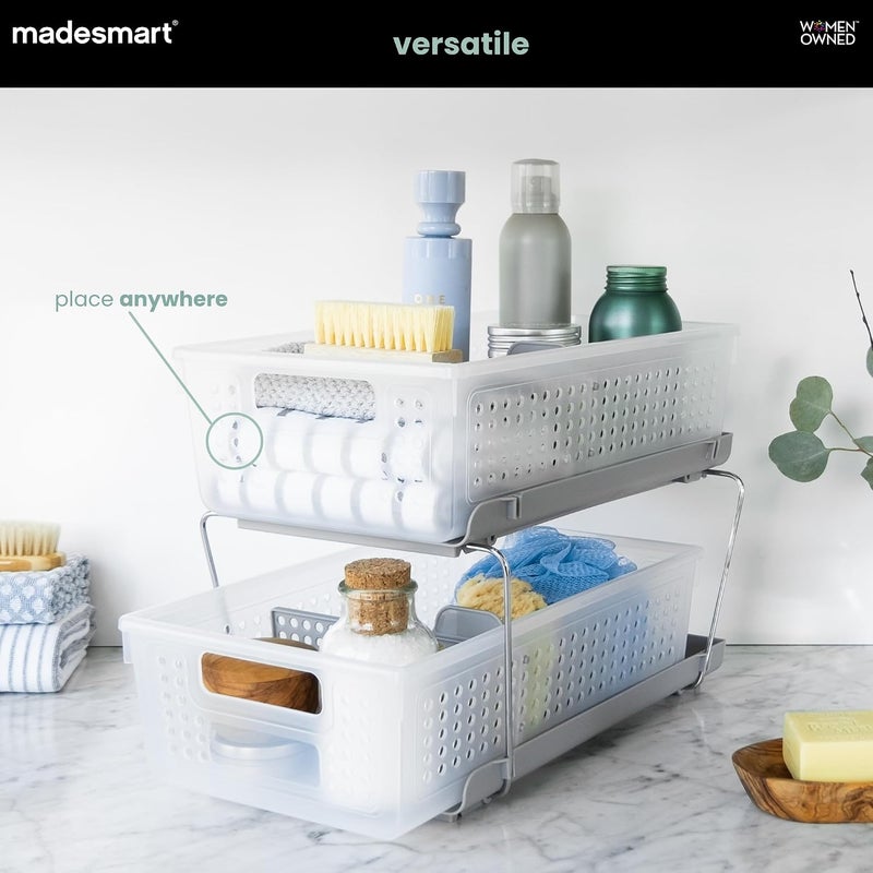 madesmart 2-Tier Organizer Slide-Out Baskets with Handles, Space Saving, Multi-Purpose Storage & BPA-Free, Large, Frost-with Dividers - Image 4