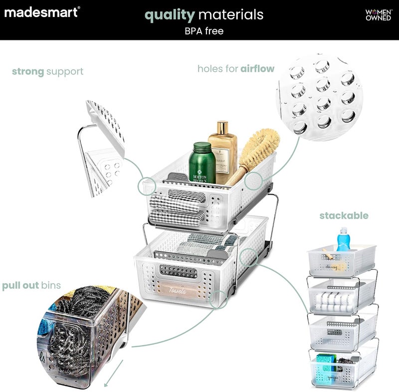 madesmart 2-Tier Organizer Slide-Out Baskets with Handles, Space Saving, Multi-Purpose Storage & BPA-Free, Large, Frost-with Dividers - Image 5