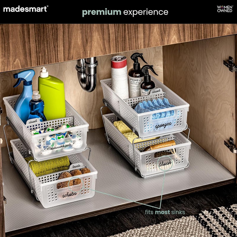 madesmart 2-Tier Organizer Slide-Out Baskets with Handles, Space Saving, Multi-Purpose Storage & BPA-Free, Large, Frost-with Dividers - Image 3