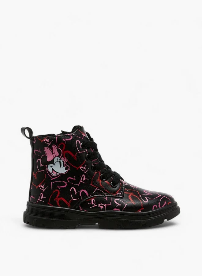 Disney Minnie Mouse Heart Print Boots with Lace-Up Closure
