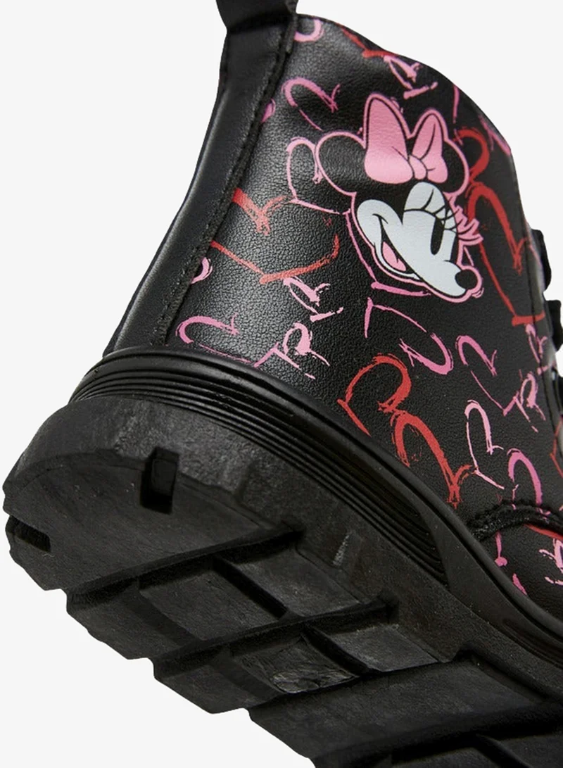 Disney Minnie Mouse Heart Print Boots with Lace-Up Closure