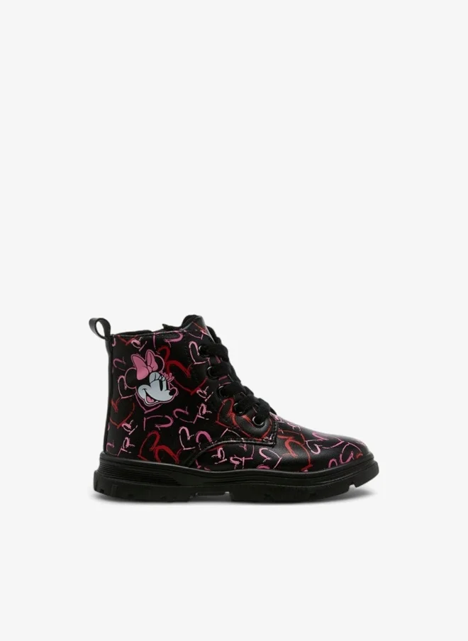 Disney Minnie Mouse Heart Print Boots with Lace-Up Closure