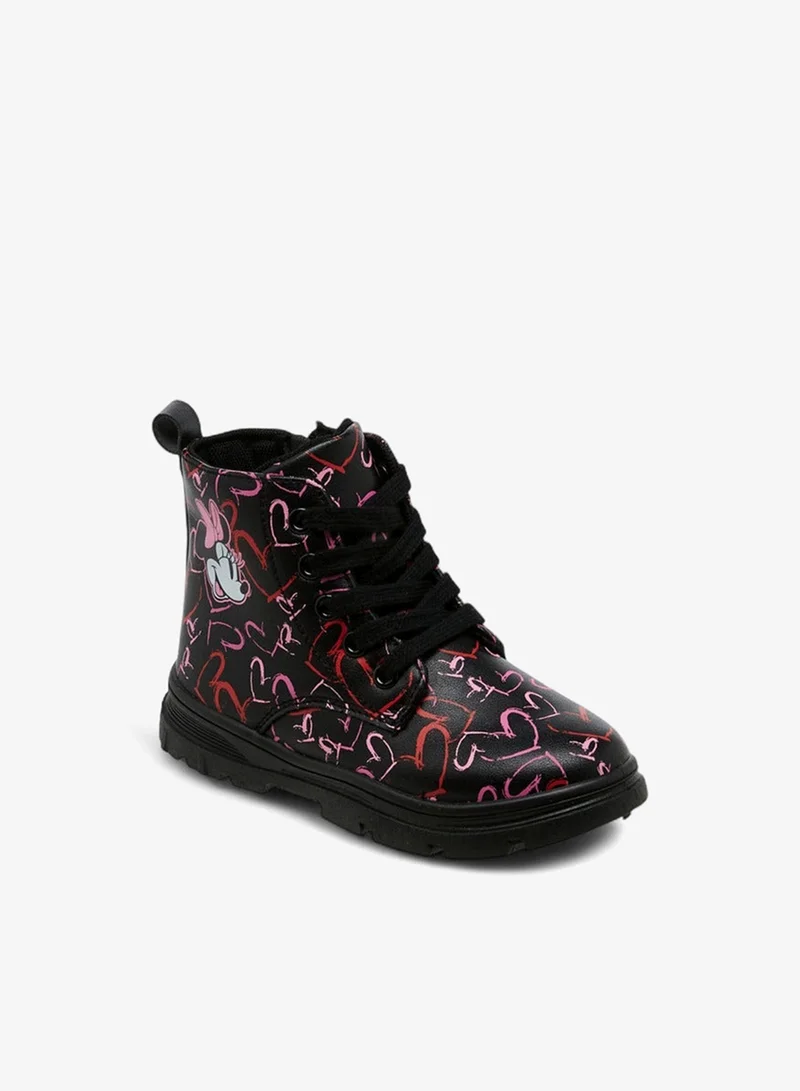 Disney Minnie Mouse Heart Print Boots with Lace-Up Closure