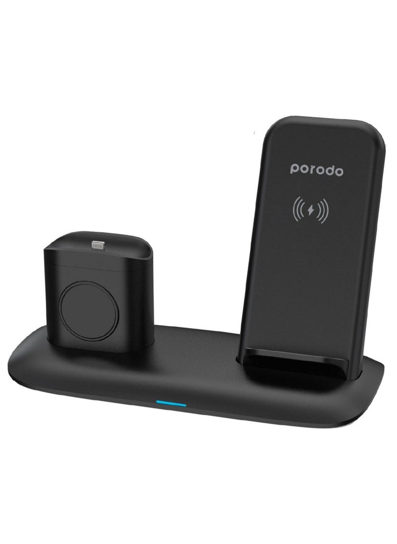 porodo - 4-in-1 Charging Hub, Wireless Charging Station, Fast Wireless Charger Compatible for Airpods 1/2/3 and Airpods Pro - Black - Image 1