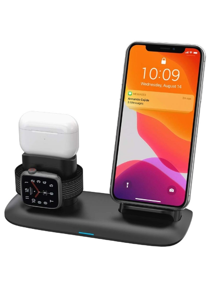 porodo - 4-in-1 Charging Hub, Wireless Charging Station, Fast Wireless Charger Compatible for Airpods 1/2/3 and Airpods Pro - Black - Image 1