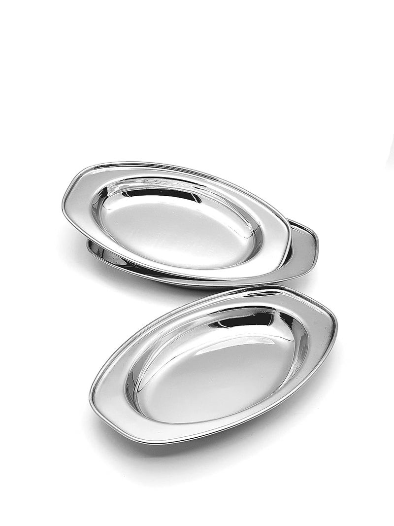 SVE SIDDHI VINAYAK ENTERPRISES Siddhi Stainless Steel Serving Plate Oval Plate Subzi Plate Rice Plate Dahi Plate Chat Plate Set of 2 - Image 4