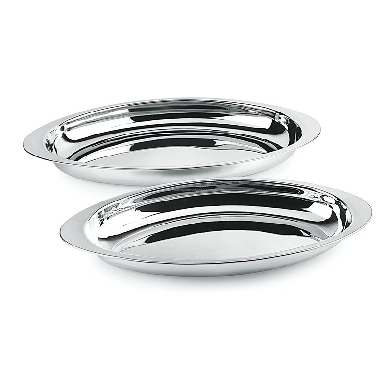 SVE SIDDHI VINAYAK ENTERPRISES Siddhi Stainless Steel Serving Plate Oval Plate Subzi Plate Rice Plate Dahi Plate Chat Plate Set of 2 - Image 2
