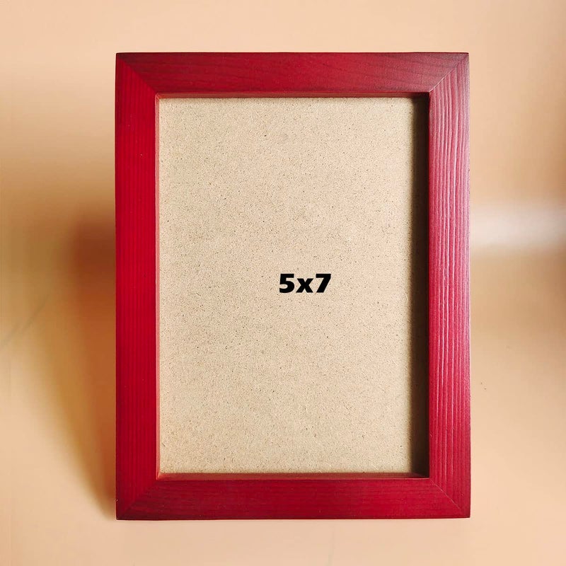 KELE MODEL 5x7 Picture Frames RED Solid Wood Frame  Plastic Panel (Film Needs to be Removed) Table or Wall.Front Window Opening 4.5x6.5 inch. - Image 1