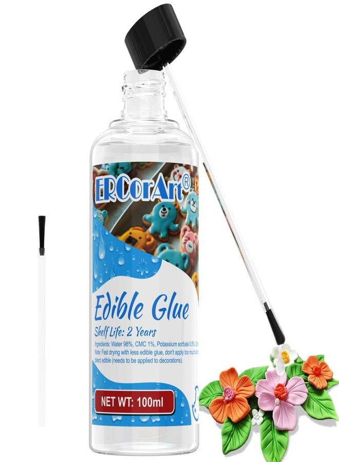 ERCorArt Edible Glue for Cake Decorating - Transparent Edible Flowers Cake Adhesive for Fondant, Icing Decorating, Cookie, Baking, Buttercream - 100ml/3.4 oz - Image 1