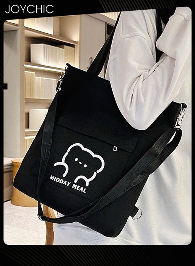 Joychic حقيبة توت مطبوعة بنمط دب كرتوني جميلة وعصرية بسعة كبيرة قابلة للطي لحملها على الكتف للطلاب في المدرسة - Image 2