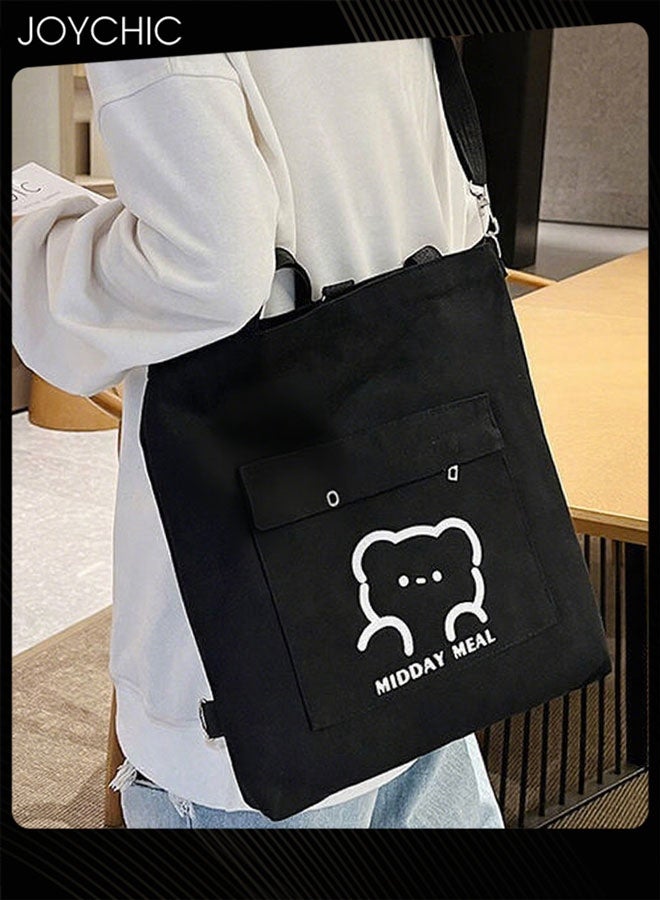 Joychic حقيبة توت مطبوعة بنمط دب كرتوني جميلة وعصرية بسعة كبيرة قابلة للطي لحملها على الكتف للطلاب في المدرسة - Image 3