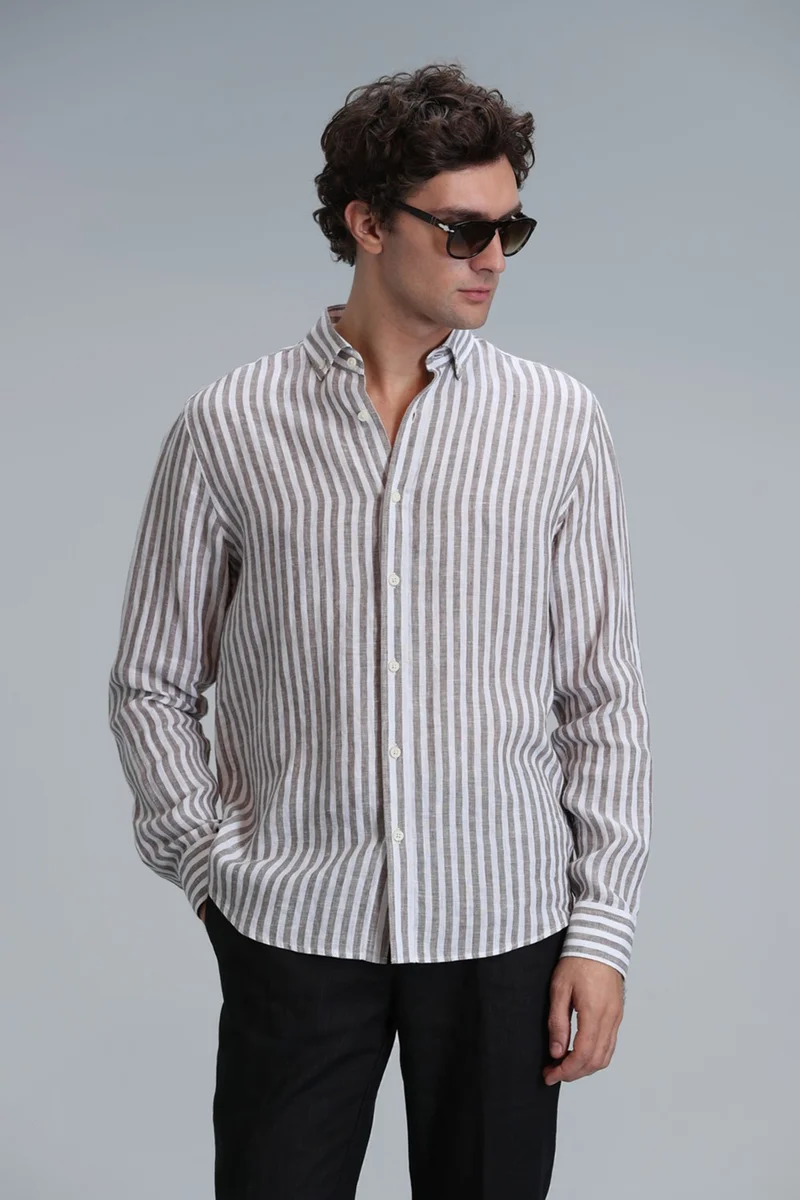 لوفيان New Men's Basic Shirt Regular Fit Brown