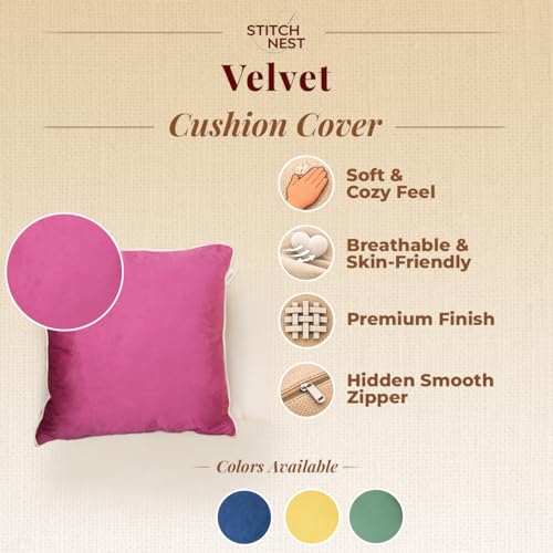 STITCHNEST Velvet Grey & Yellow Cushion Covers Set of 5 | Solid Color Both-Side Design with Piping | Soft & Premium Finish | 16x16 Inches | Sofa & Living Room Décor - Image 3