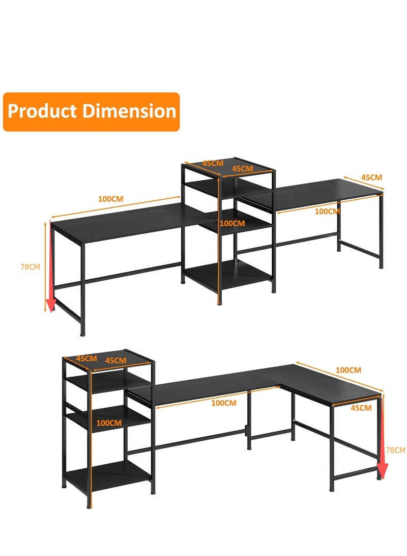 L-Shaped Computer Table, Multifunctional Industrial Office Corner Desk with Storage Shelves, Multimodal Gaming Table Workstation Laptop Pc Desk for Home Office, Space-Saving (Black, YN122) - Image 4