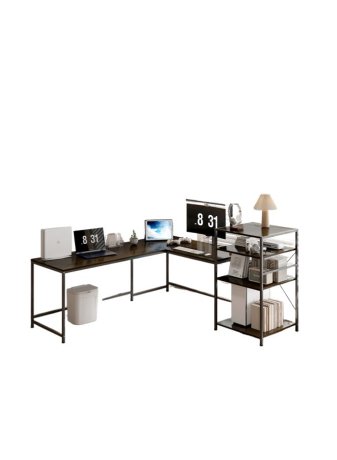 L-Shaped Computer Table, Multifunctional Industrial Office Corner Desk with Storage Shelves, Multimodal Gaming Table Workstation Laptop Pc Desk for Home Office, Space-Saving (Black, YN122) - Image 5