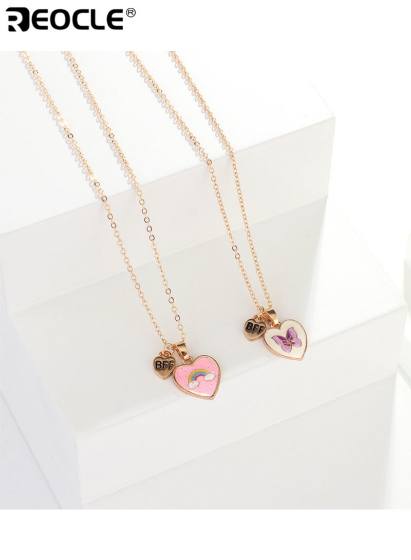 REOCLE 2PCS Kids' Matching Necklaces Heart Pendant Chain Jewelry Casual Daily Wear Friendship Accessories - Image 1