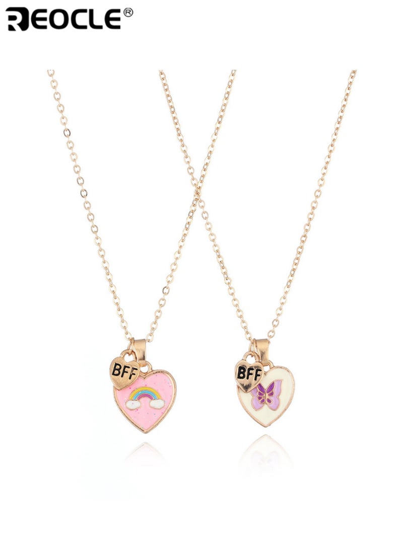 REOCLE 2PCS Kids' Matching Necklaces Heart Pendant Chain Jewelry Casual Daily Wear Friendship Accessories - Image 2