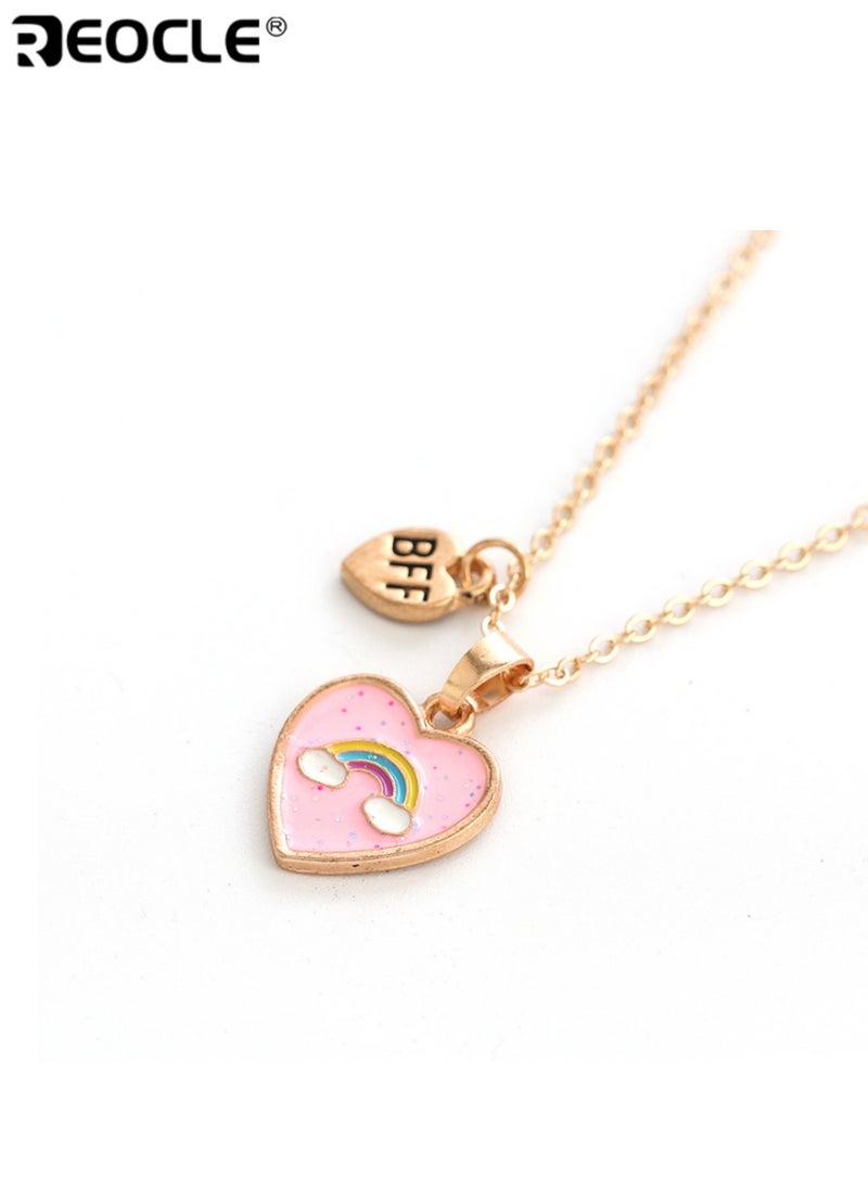 REOCLE 2PCS Kids' Matching Necklaces Heart Pendant Chain Jewelry Casual Daily Wear Friendship Accessories - Image 3