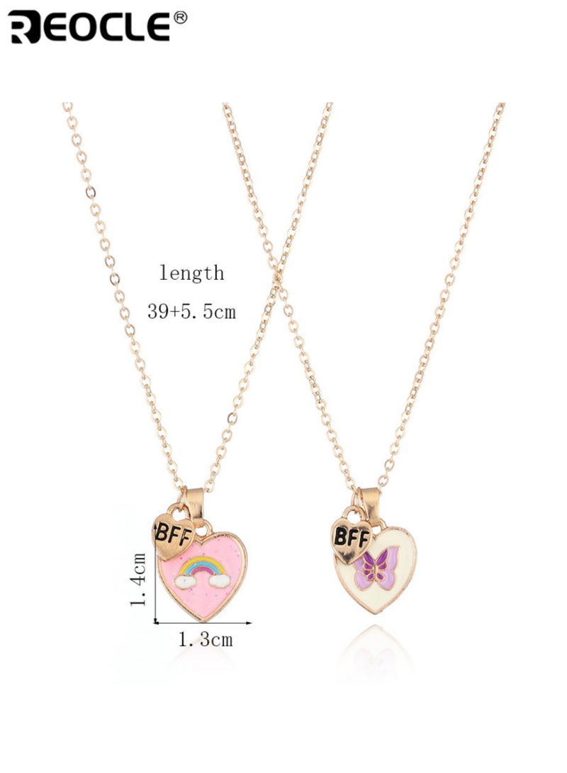 REOCLE 2PCS Kids' Matching Necklaces Heart Pendant Chain Jewelry Casual Daily Wear Friendship Accessories - Image 5