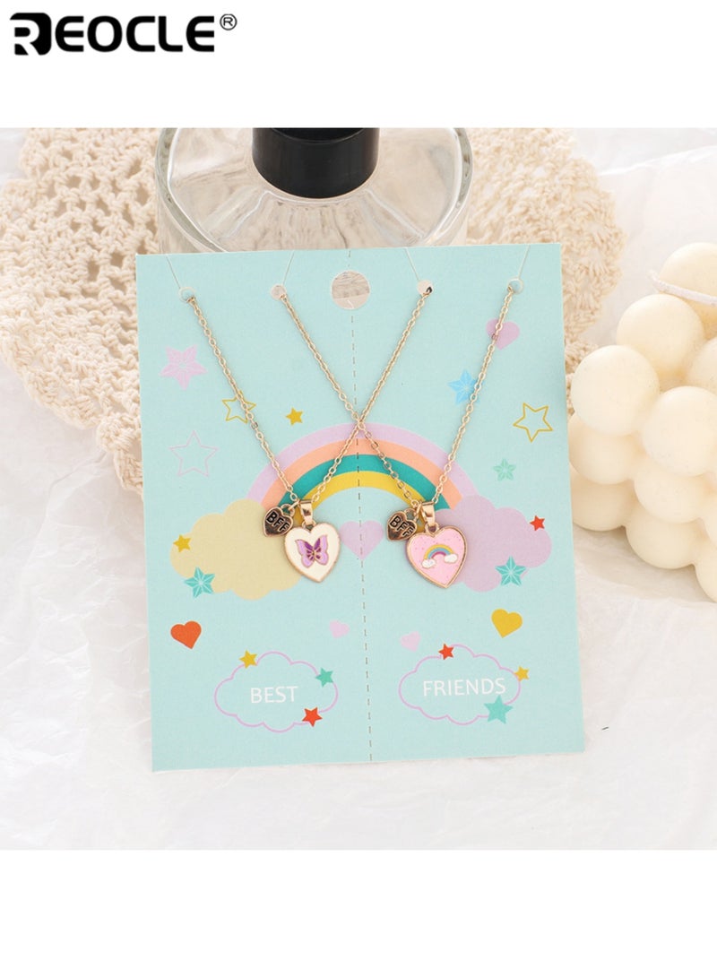REOCLE 2PCS Kids' Matching Necklaces Heart Pendant Chain Jewelry Casual Daily Wear Friendship Accessories - Image 4