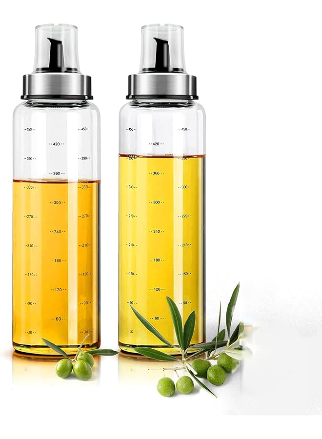 كاست ويف زجاجة موزع زيت الزيتون 500 مل، موزع زيت وخل بسعة كبيرة، وعاء زيت زجاجي من البوروسيليكات، مقياس عالي الدقة مع غطاء، زجاجة توابل المطبخ، حاوية زيت الطبخ قطعتين - Image 1