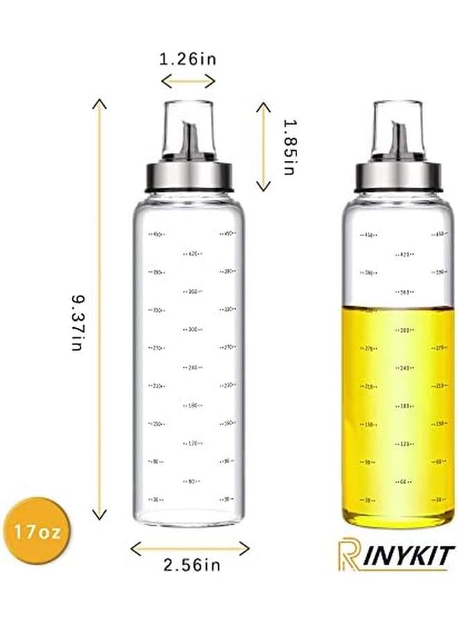 كاست ويف زجاجة موزع زيت الزيتون 500 مل، موزع زيت وخل بسعة كبيرة، وعاء زيت زجاجي من البوروسيليكات، مقياس عالي الدقة مع غطاء، زجاجة توابل المطبخ، حاوية زيت الطبخ قطعتين - Image 4