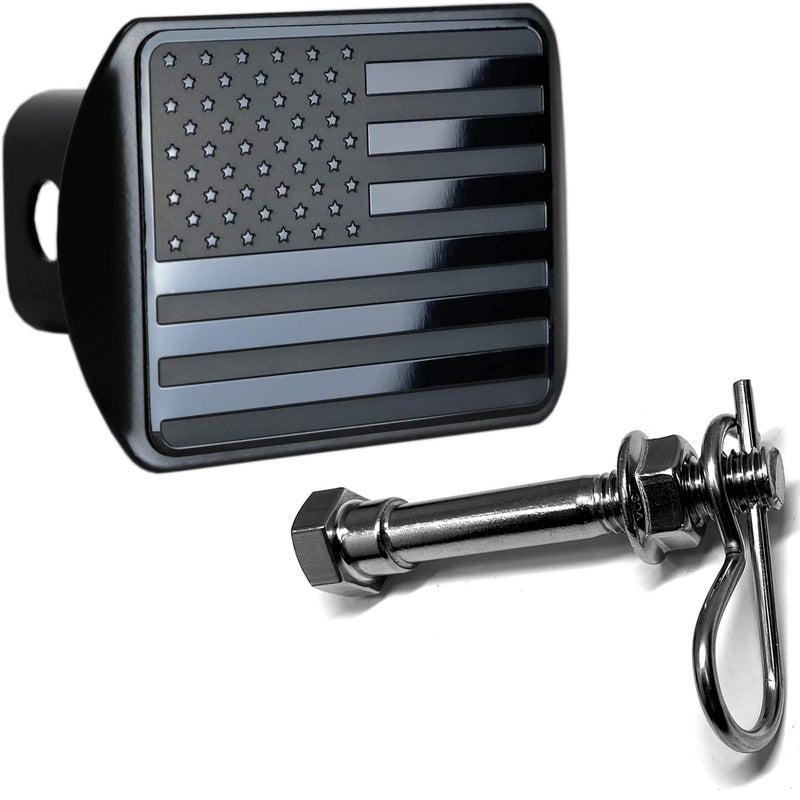 eVerHITCH USA Black Metal Flag Hitch Cover with Pin Bolt Black Fits 25 Receiver