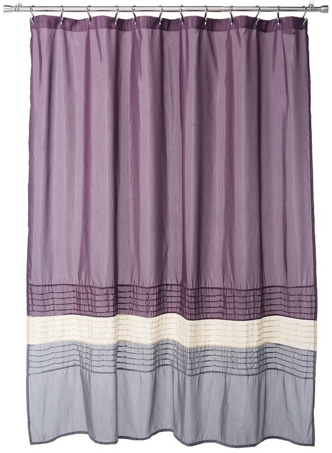 Lush Decor Mia Shower Curtain | Fabric Color Block Striped Neutral Bathroom Decor, 72" x 72" - Purple and Gray - Image 1