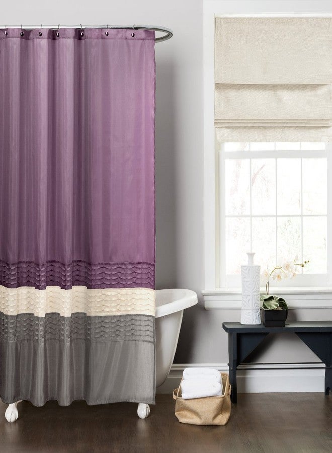 Lush Decor Mia Shower Curtain | Fabric Color Block Striped Neutral Bathroom Decor, 72" x 72" - Purple and Gray - Image 2