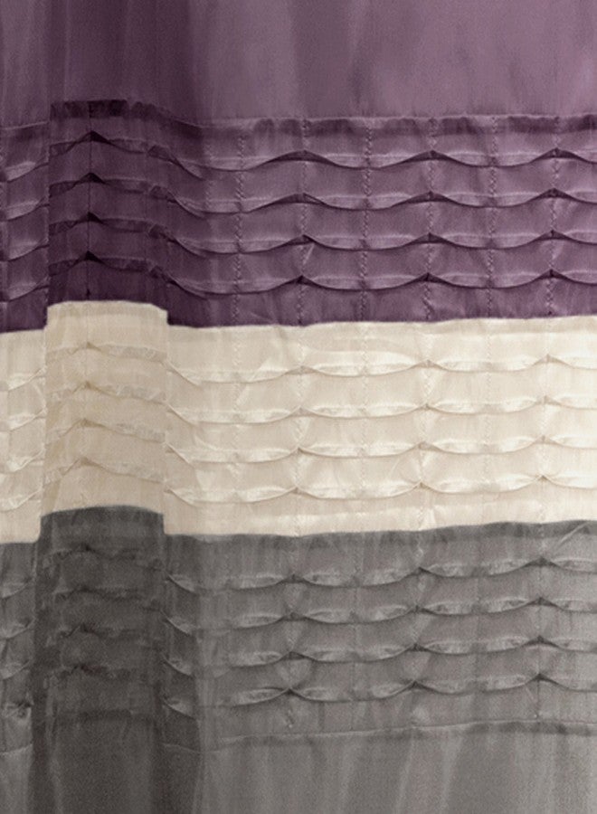 Lush Decor Mia Shower Curtain | Fabric Color Block Striped Neutral Bathroom Decor, 72" x 72" - Purple and Gray - Image 4
