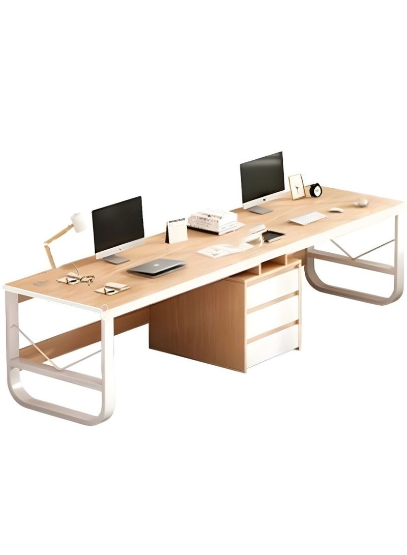 DubaiGallery طاولة دراسة مزدوجة مقاعد لشخصين بتصميم حديث متعدد الوظائف لمكتب المنزل مع أدراج تخزين 200x50x72 سم - Image 4