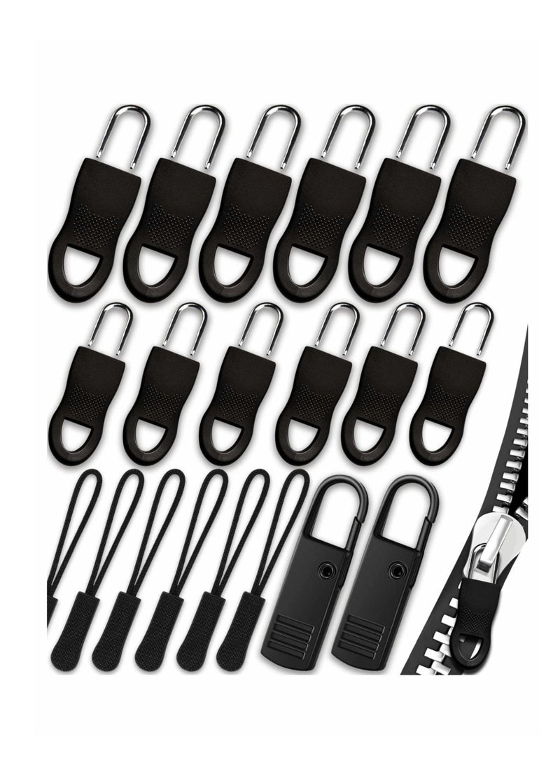 KASTWAVE 20 Pcs Zipper Pull, Universal Zipper Pull Replacement Kit, Removable Zipper Pulls Tab Replacement, Black Zipper Pulls for Jackets, Luggage, Backpacks, Purses, Boots, Pants, Tents (3 Styles 4 Sizes) - Image 1