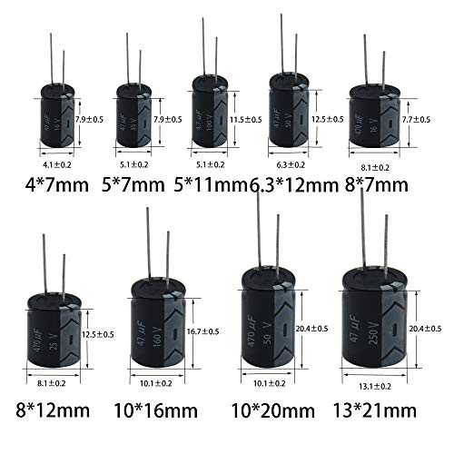 XUANSN Electrolytic Capacitor 4.7uF 47uF 470uF 10V 16V 25V 50V 63V 100V 160V 200V 250V 400V 450V Capacitors Kit 18Value 270Pcs for Repair Household Appliances Communication Equipment Electronic Toy - Image 4