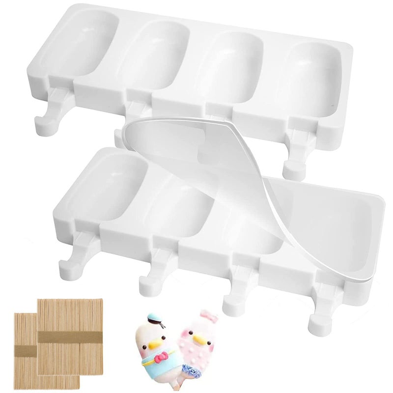 Nenkarn 2 Packs Ice Lolly Moulds Silicone Popsicle Mould Ice Lolly  Ice Cream Moulds NonStick Cakesicle Moulds with 100 Wooden Sticks  2 Lids for DIY Ice Cream White