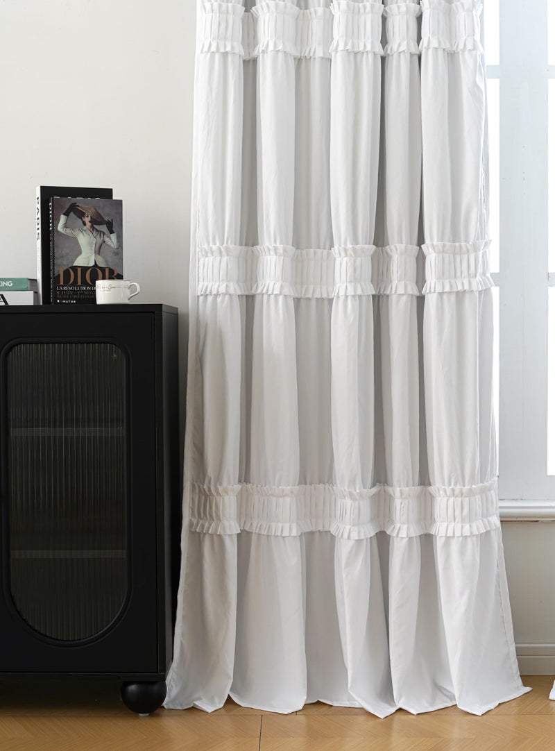 Seibeh Tex Thermal Insulated Blackout Window Curtains, 52" W x 84" L x 2 Panels, Boho Ruched Window Treatments with 3 Rows of Ruffle, Rustic Rod Pocket Drapes for Bedroom (White, 84" L x 52" W) - Image 3