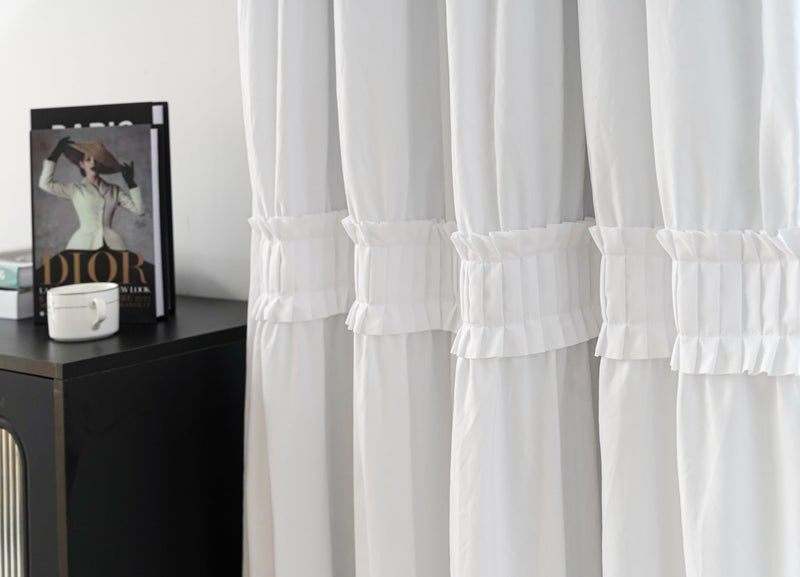 Seibeh Tex Thermal Insulated Blackout Window Curtains, 52" W x 84" L x 2 Panels, Boho Ruched Window Treatments with 3 Rows of Ruffle, Rustic Rod Pocket Drapes for Bedroom (White, 84" L x 52" W) - Image 4