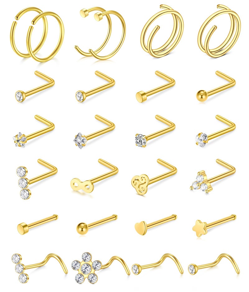 Longita Nose Rings Nose Piercings Gold Nose Rings Hoops Nose Ring Surgical Steel Nose Ring 20g Nose Piercing Jewelry Double Hoop Nose Rings for Women - Image 1