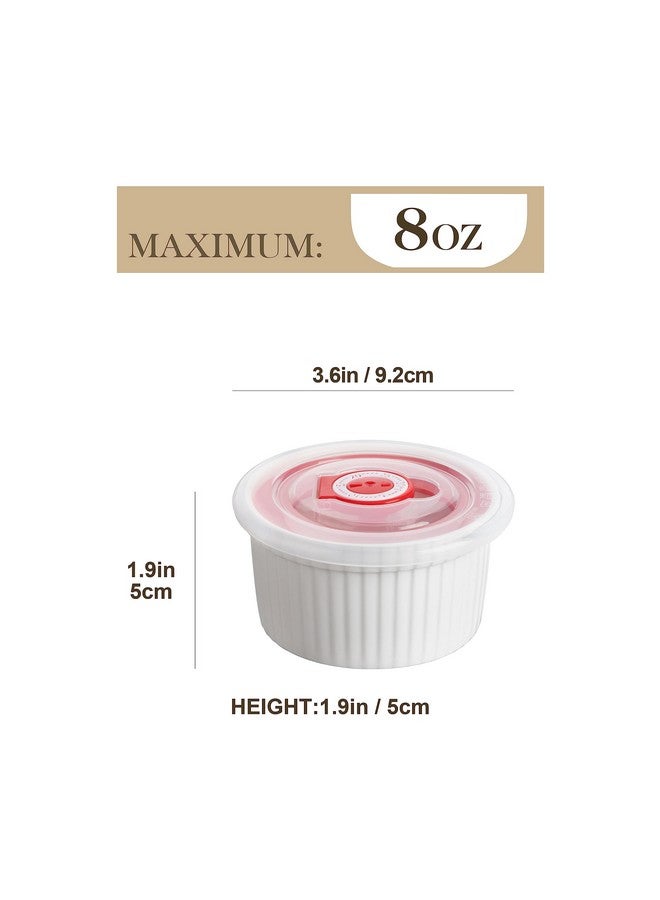 مجموعة من 6 أطباق رامكين من مالاكاسا بأغطية 8 أونصة - مصنوعة من البورسلين الأبيض، كريم بروليه سوفليه مع أغطية، أكواب كاسترد سيراميكية للخبز، آمنة للاستخدام في غسالة الأطباق والفرن، سلسلة رامكين-ديش - Image 2