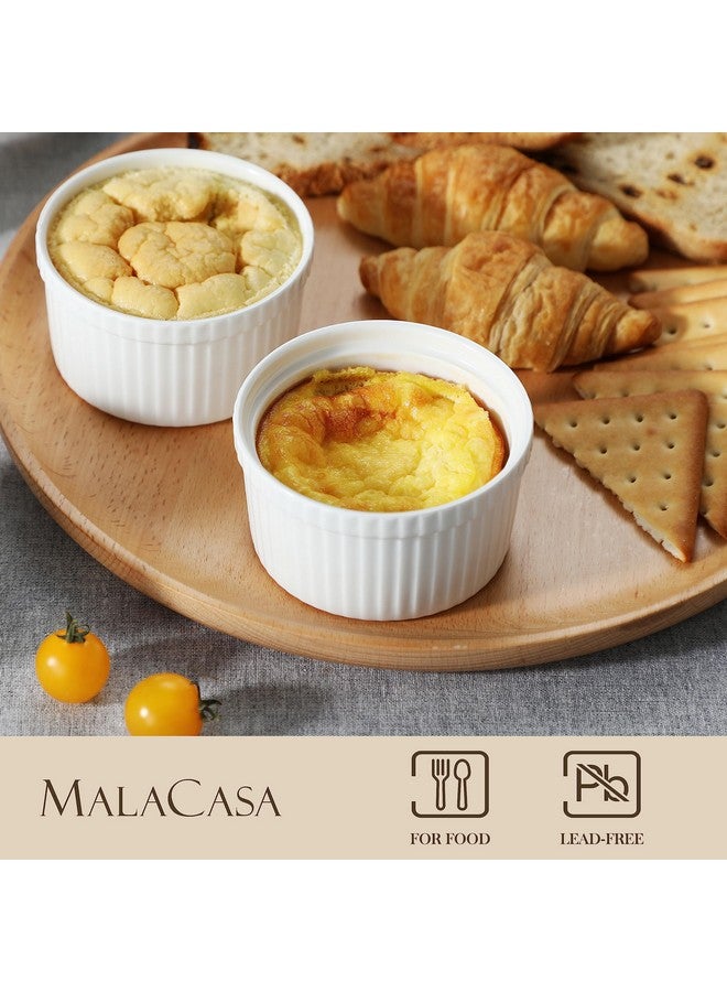 مجموعة من 6 أطباق رامكين من مالاكاسا بأغطية 8 أونصة - مصنوعة من البورسلين الأبيض، كريم بروليه سوفليه مع أغطية، أكواب كاسترد سيراميكية للخبز، آمنة للاستخدام في غسالة الأطباق والفرن، سلسلة رامكين-ديش - Image 3