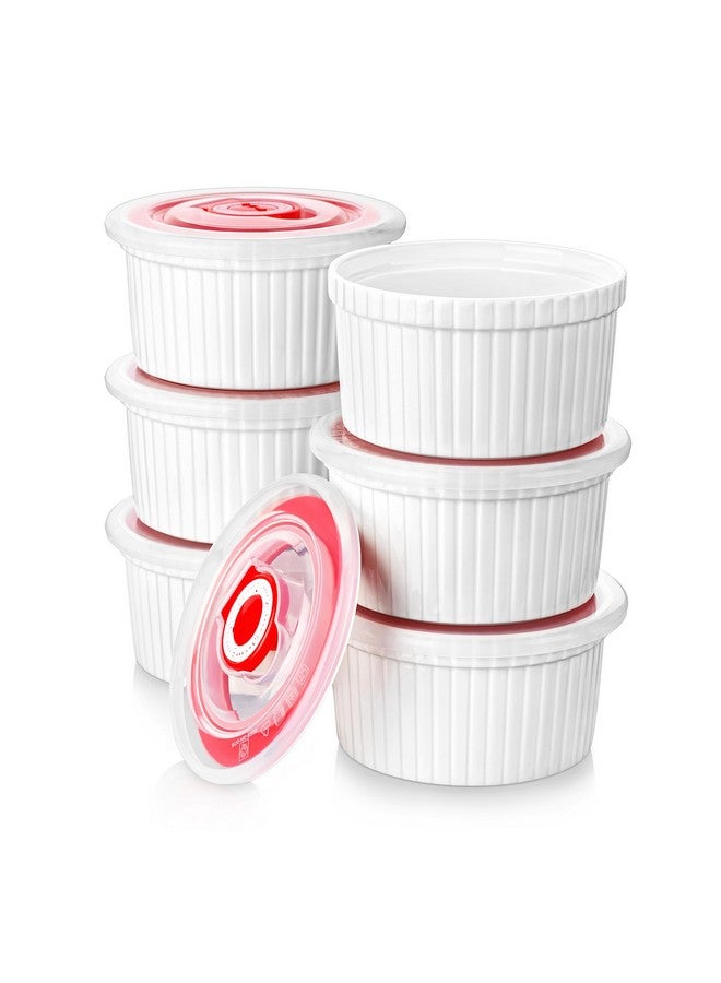 مجموعة من 6 أطباق رامكين من مالاكاسا بأغطية 8 أونصة - مصنوعة من البورسلين الأبيض، كريم بروليه سوفليه مع أغطية، أكواب كاسترد سيراميكية للخبز، آمنة للاستخدام في غسالة الأطباق والفرن، سلسلة رامكين-ديش - Image 1