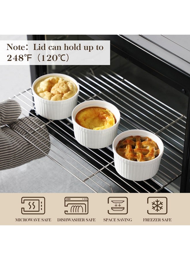 مجموعة من 6 أطباق رامكين من مالاكاسا بأغطية 8 أونصة - مصنوعة من البورسلين الأبيض، كريم بروليه سوفليه مع أغطية، أكواب كاسترد سيراميكية للخبز، آمنة للاستخدام في غسالة الأطباق والفرن، سلسلة رامكين-ديش - Image 4