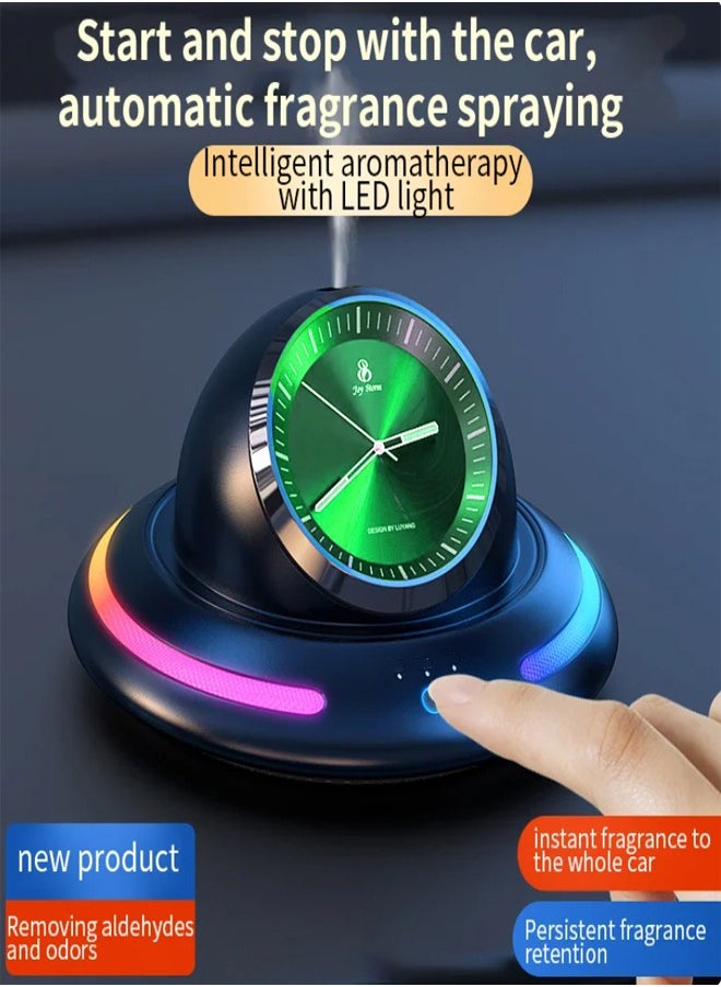 ZCM-HAPPY - Smart Air Purification Technology and Aromatherapy Long Lasting Perfume Diffuser Light Clock Style for Car with 3 Refill Perfume Bottles Green colour - Image 1