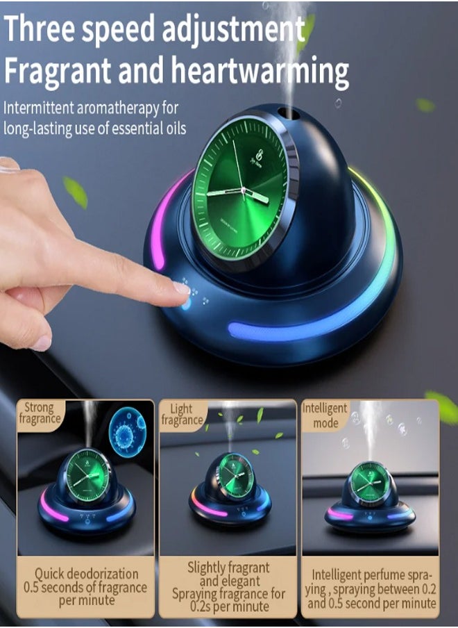 ZCM-HAPPY - Smart Air Purification Technology and Aromatherapy Long Lasting Perfume Diffuser Light Clock Style for Car with 3 Refill Perfume Bottles Green colour - Image 1