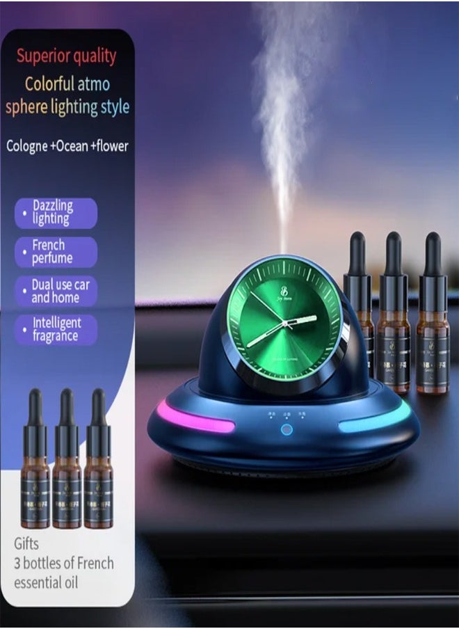 ZCM-HAPPY - Smart Air Purification Technology and Aromatherapy Long Lasting Perfume Diffuser Light Clock Style for Car with 3 Refill Perfume Bottles Green colour - Image 1