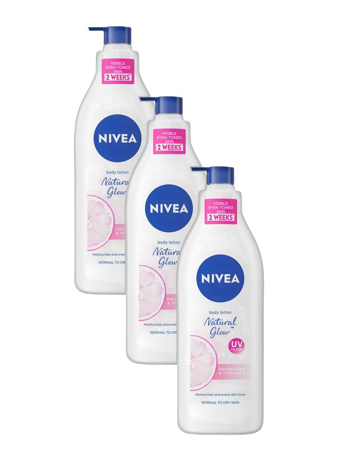 Nivea لوشن الجسم بتوهج طبيعي، لون متساوي، فيتامين C - للبشرة العادية إلى الجافة 400 مل عبوة من 3 - Image 1